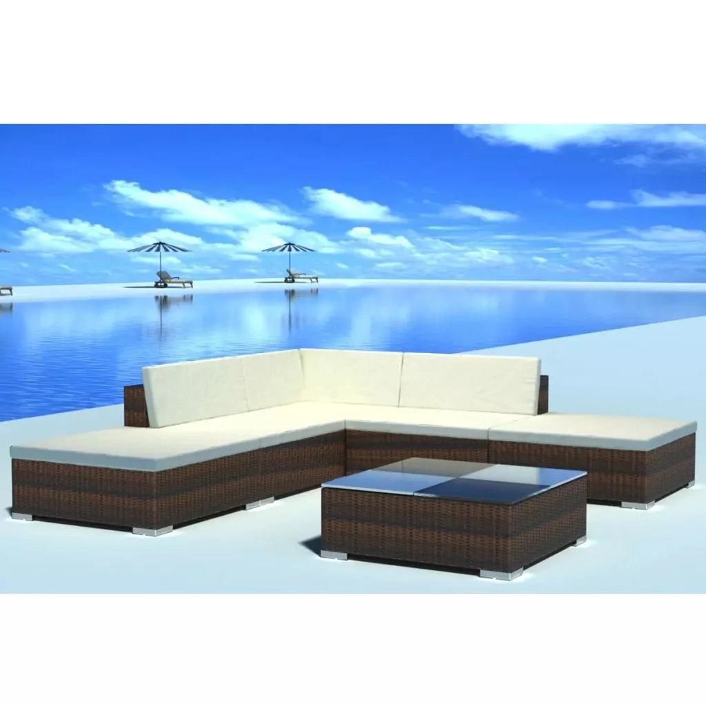 6 Pieces Poly Rattan Garden Lounge Set with 3 Sofas 2 Ottomans 1 Tea Table B523